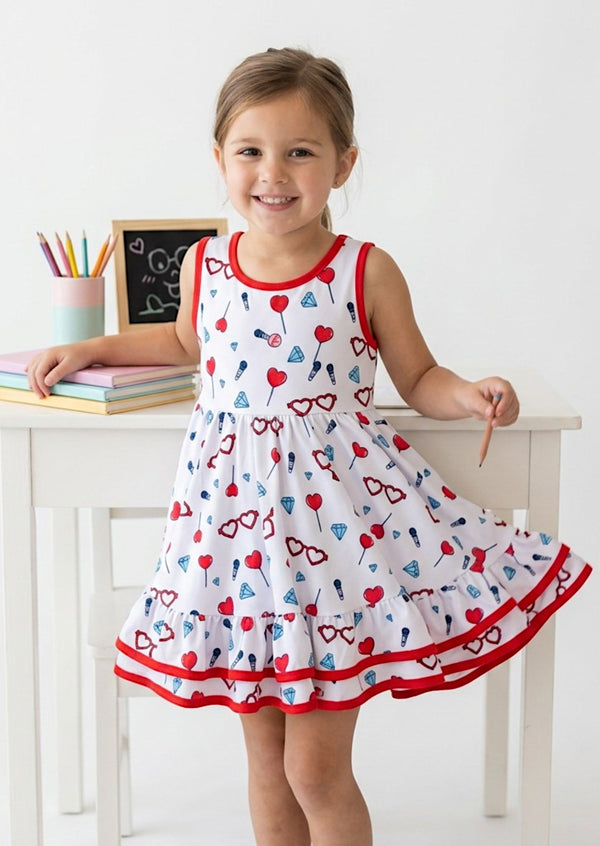 White Candy Hearts Lollipop Twirl Dress