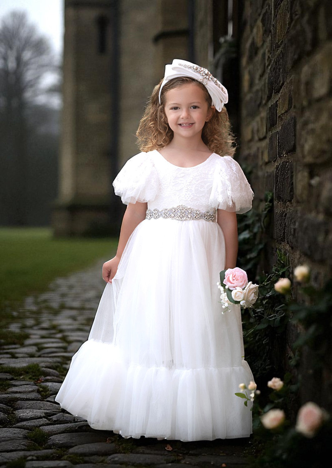 Our elegant white vintage-inspired flower girl dress is designed for elegant weddings and heirloom-styled shoots, for both baby, toddlers, girls & Jr Bridesmaids