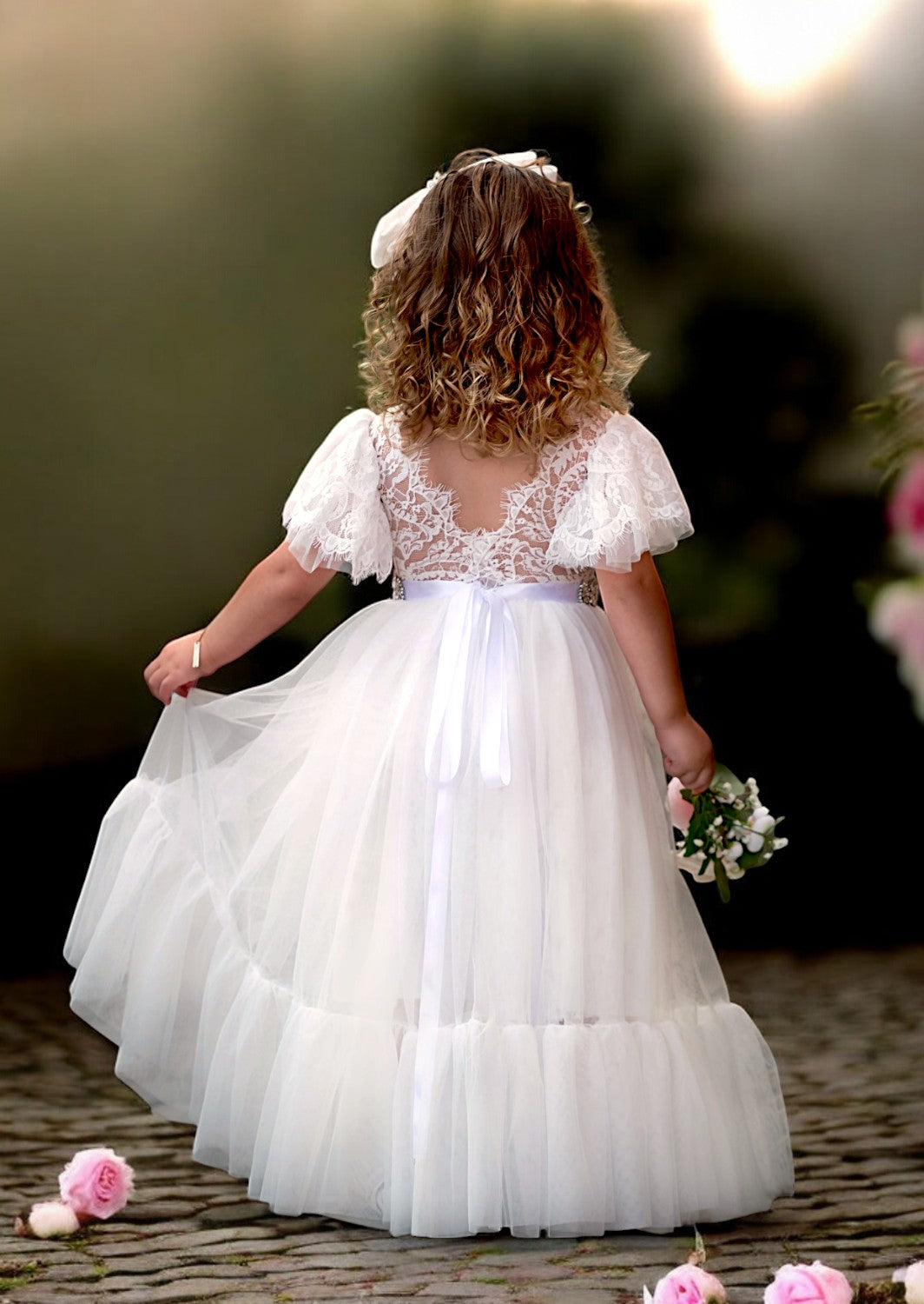 Our elegant white vintage-inspired flower girl dress is designed for elegant weddings and heirloom-styled shoots, for both baby, toddlers, girls & Jr Bridesmaids