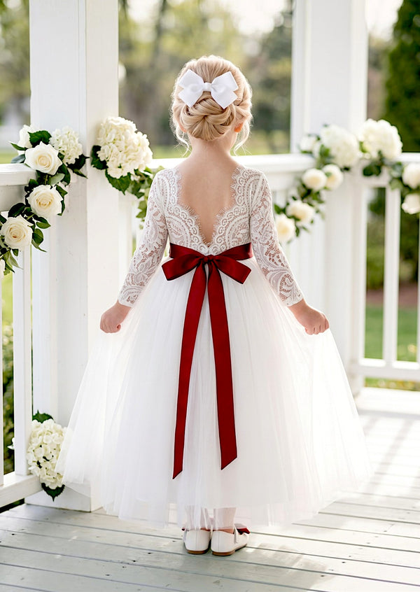 Classic White Long Sleeve Flower Girl Dress