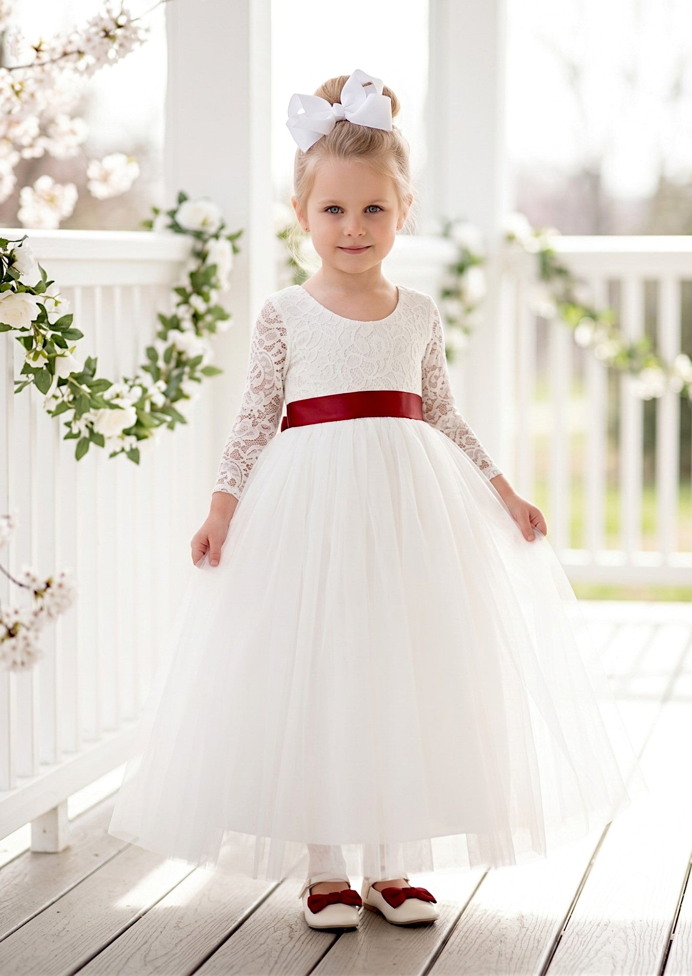 Classic White Long Sleeve Flower Girl Dress