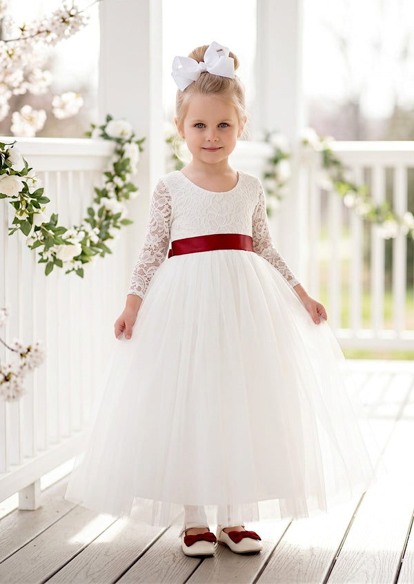 Classic White Long Sleeve Flower Girl Dress