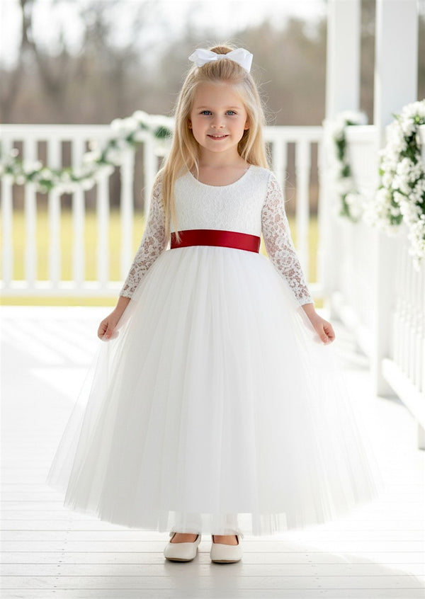 Classic White Long Sleeve Flower Girl Dress