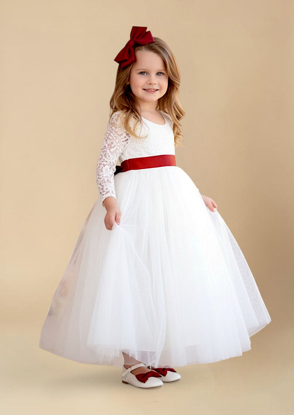 Traditional Classic White Long Sleeve Flower Girl Dress