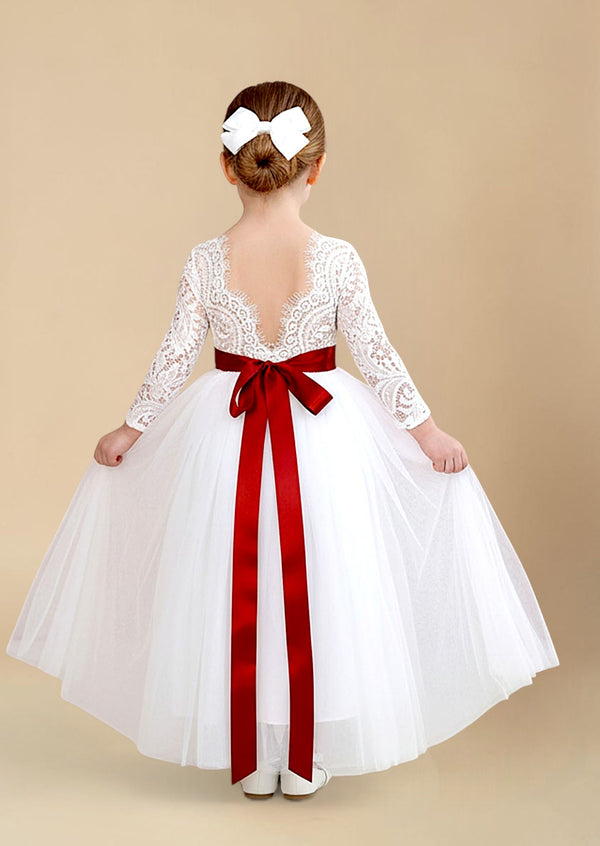 Traditional Classic White Long Sleeve Flower Girl Dress