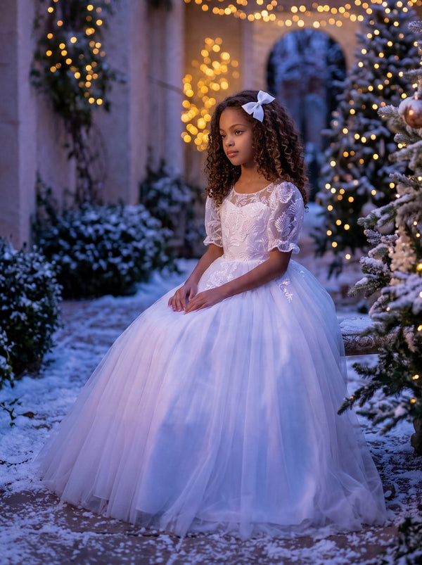 Faella Gown Flower Girl Gown | White Lace Flower Girl Dresses