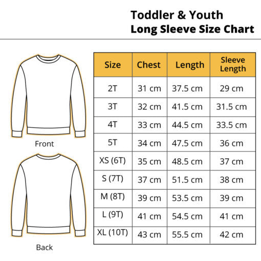 Toddler & Youth Long Sleeve Size Chart