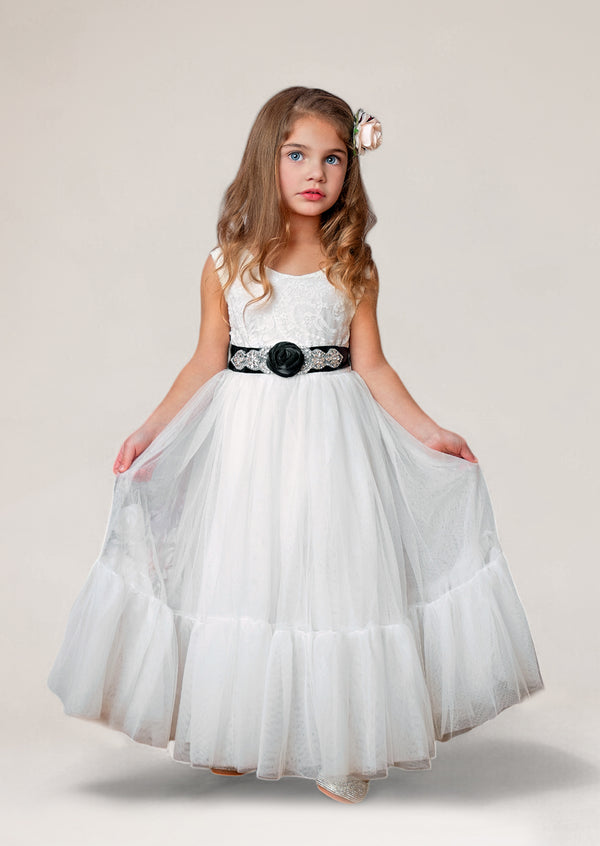 White Sleeveless flower girl dress for toddlers