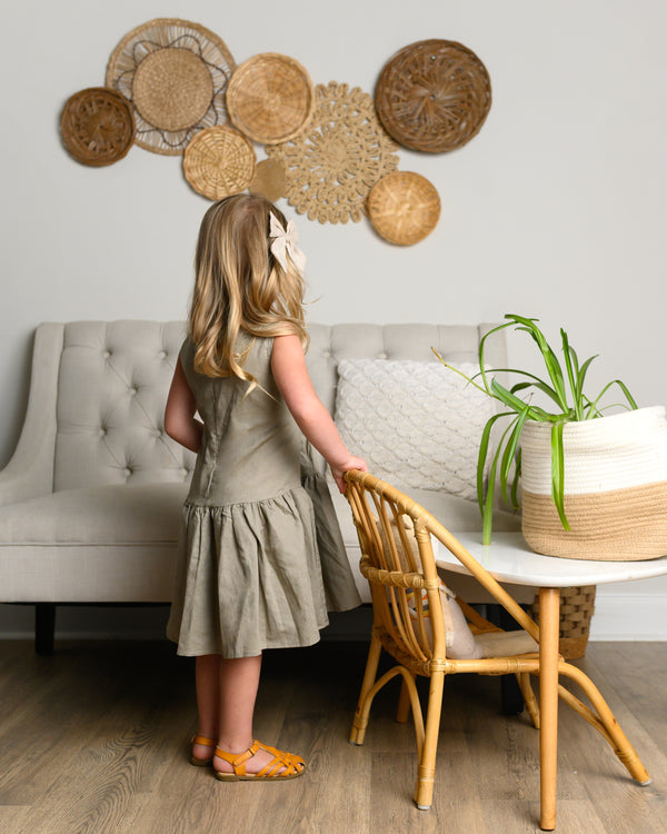 Taupe Linen Ruffle Dress