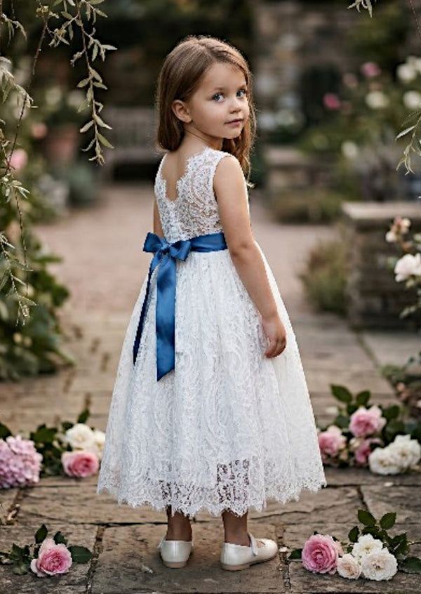 Boho Sleeveless White Lace Flower Girl Dresses for Modern Wedding