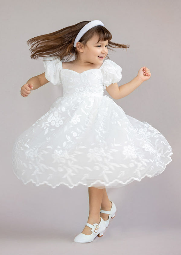 Grace Sweetheart Lace Baptism Flower Girl Dress || White