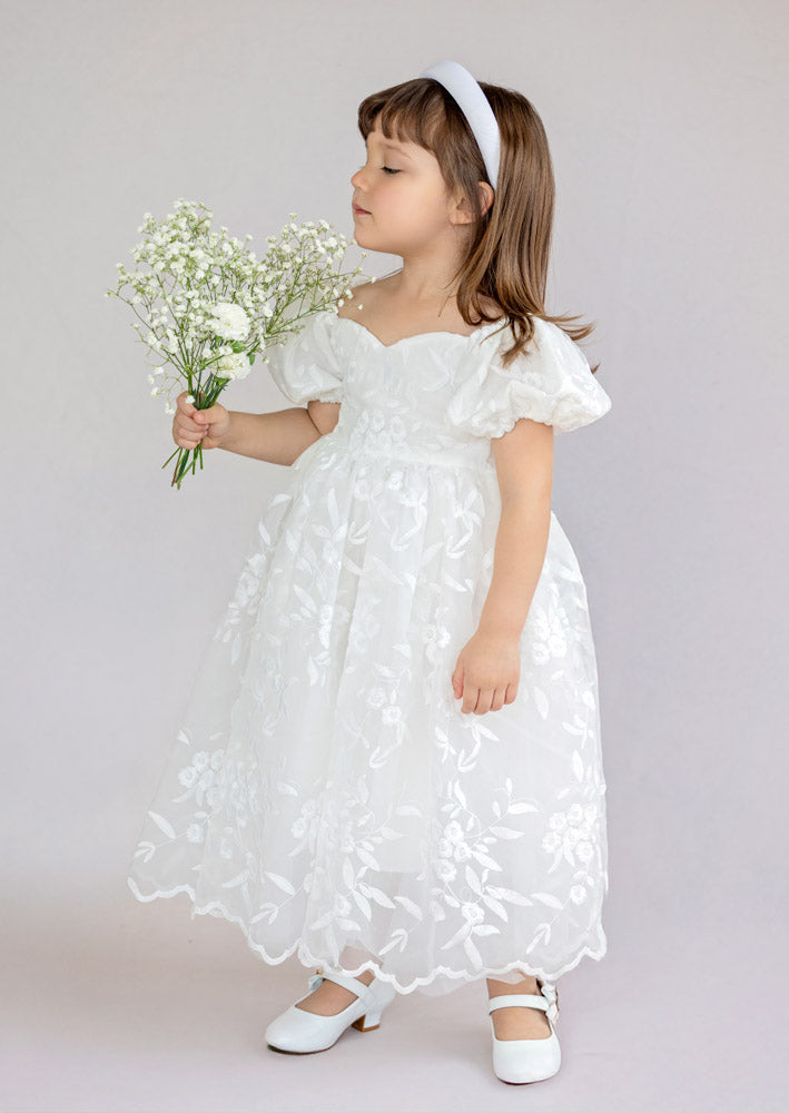 Grace Sweetheart Lace Baptism Flower Girl Dress || White