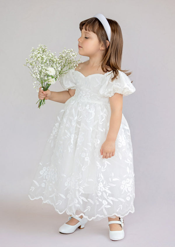 Grace Sweetheart Lace Baptism Flower Girl Dress || White