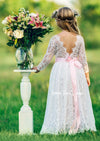 white lace flower girl dresses with bow