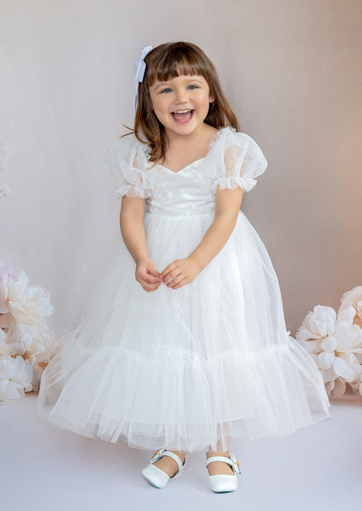Victoria Sweetheart Baptism Flower Girl Dress || White