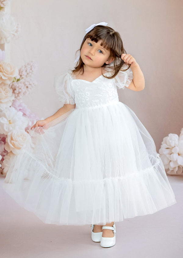 Victoria Sweetheart Baptism Flower Girl Dress || White