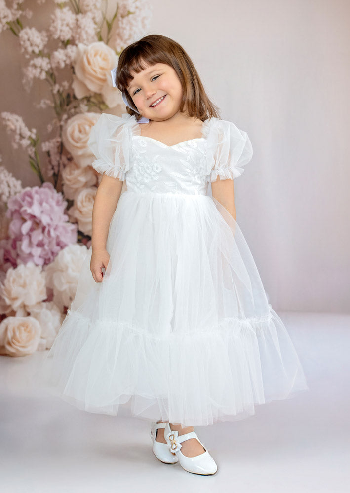 Victoria Sweetheart Baptism Flower Girl Dress || White