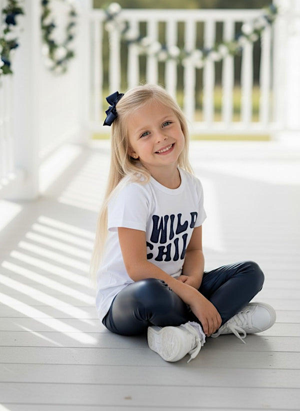 Wild Child Tee & Navy Faux Leather Trousers Set | Girls Outfits
