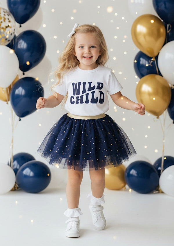Wild Child Tee & Navy Sparkle Tutu Set | Girls Cotton Tees & Outfits