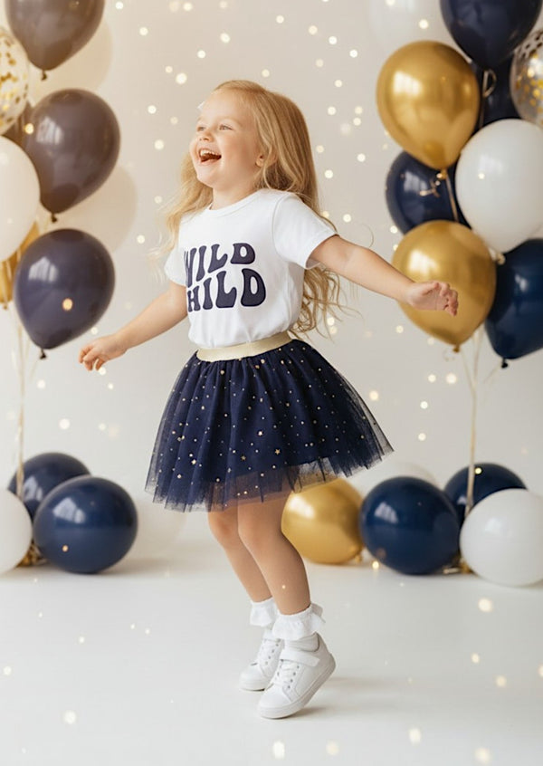 Wild Child Tee & Navy Sparkle Tutu Set | Girls Cotton Tees & Outfits