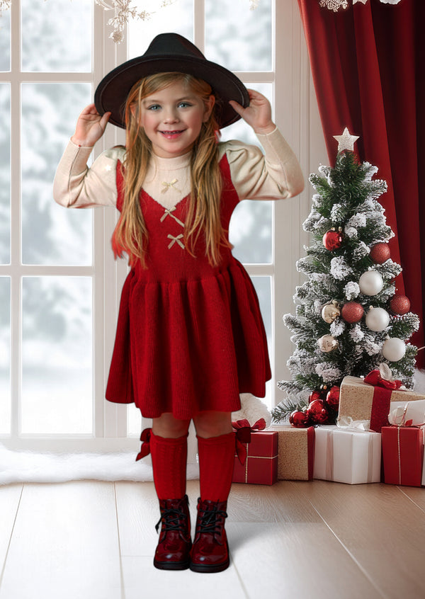 Toddler Girl Holiday Sweater Dress in deep red