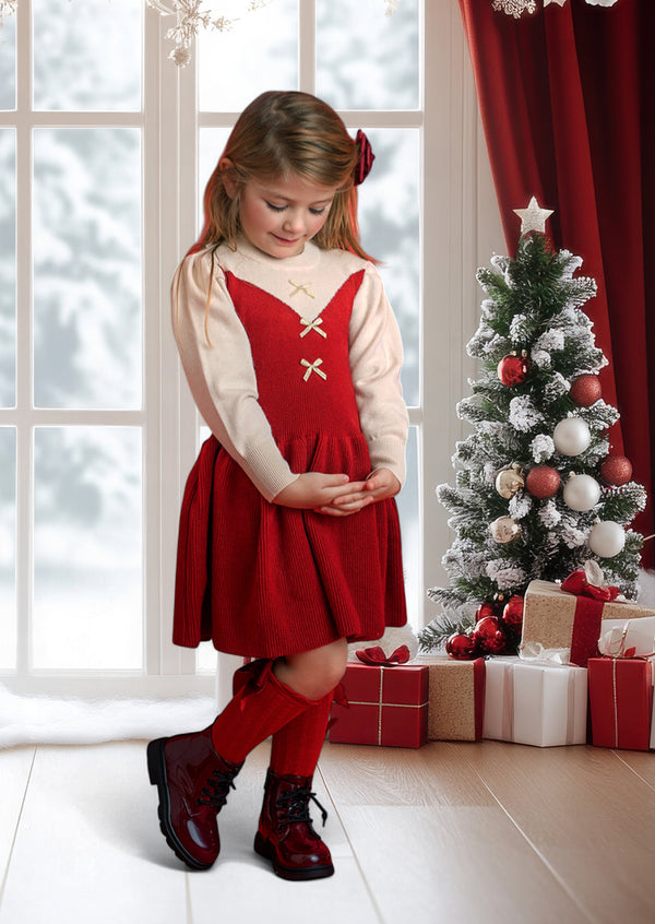 Toddler Girl Holiday Sweater Dress in deep red