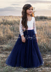 blue and pink flower girl dress