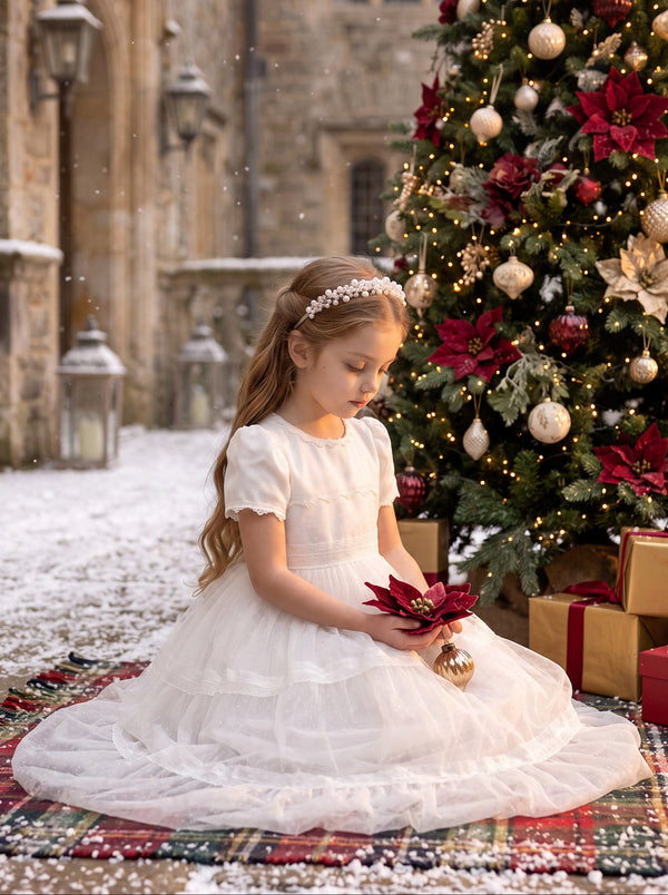 Winter Wishes White Dotted Swiss Girls Gown | Flower Girl Dresses