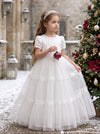 Winter Wishes White Dotted Swiss Girls Gown | Flower Girl Dresses