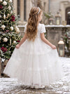 Winter Wishes White Dotted Swiss Girls Gown | Flower Girl Dresses