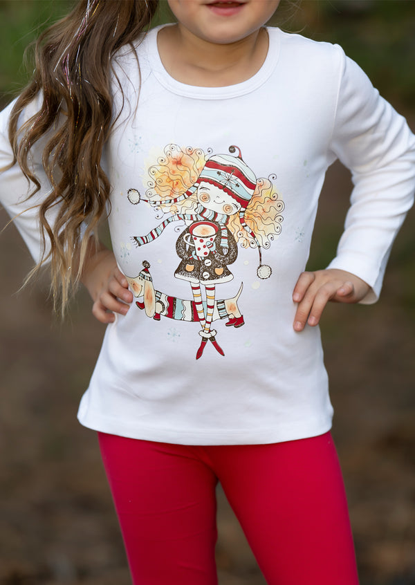 I Love Winter Girl Walking Dog Tee