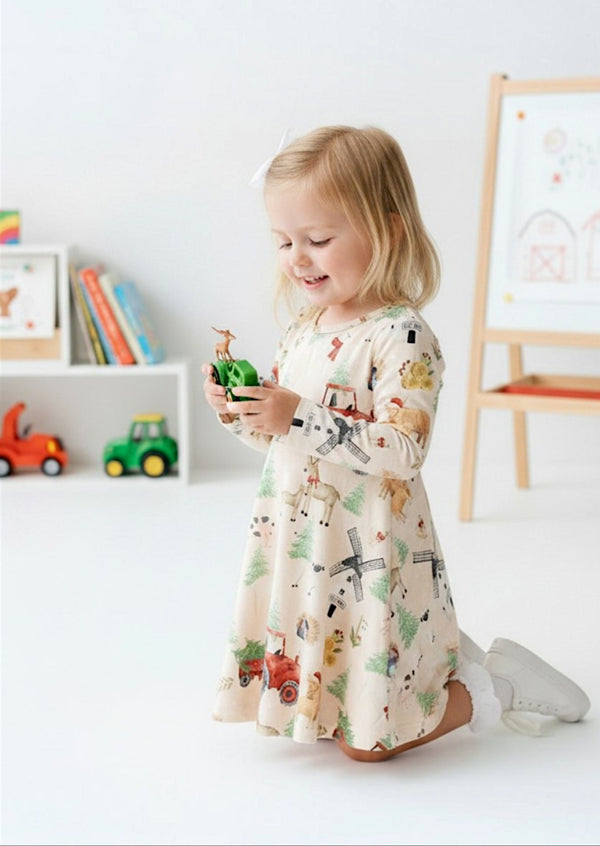 Winter Tractor Tree Farm Toddler Christmas Twirl Dress - Twirl Dresses