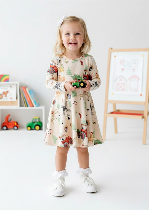 Winter Tractor Tree Farm Toddler Christmas Twirl Dress - Twirl Dresses