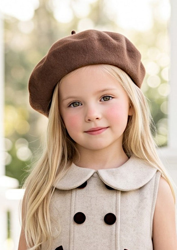 Classic French Wool Beret in Brown | Girls Hats