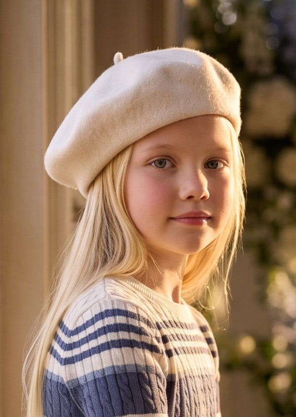 Classic French Wool Beret in White | Girls Hats
