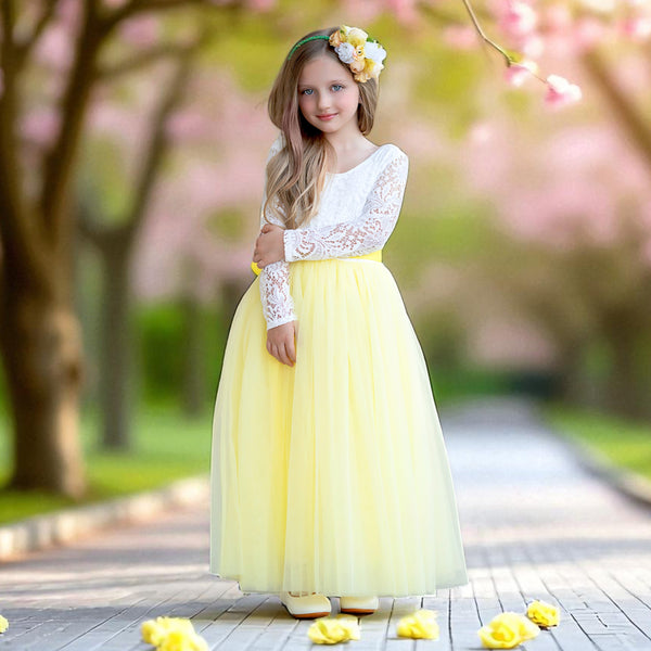 Long Sleeve Lemon Yellow Flower Girl dresses