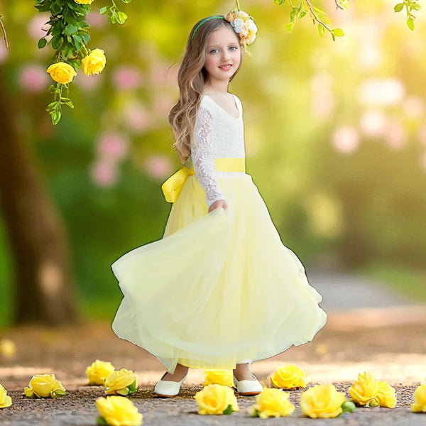 Long Sleeve Lemon Yellow Flower Girl dresses