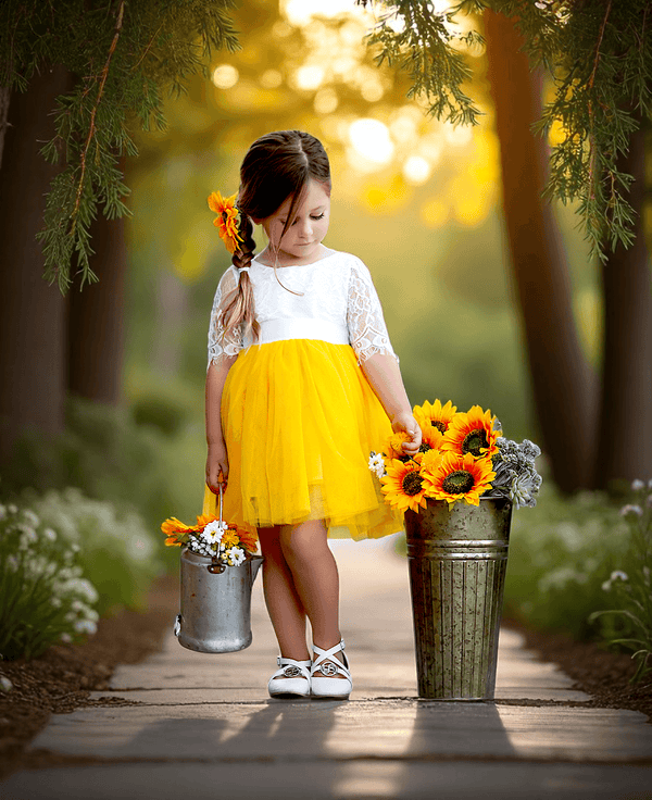 Marigold Knee Length Rustic Boho Flower Girl & Junior Bridesmaid Dress