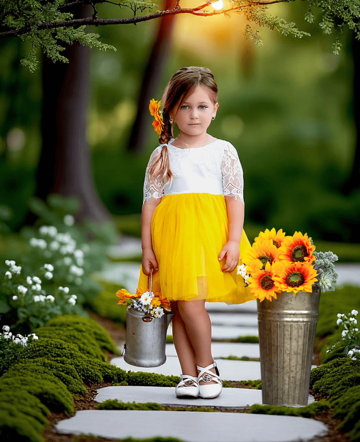 Marigold Knee Length Rustic Boho Flower Girl & Junior Bridesmaid Dress