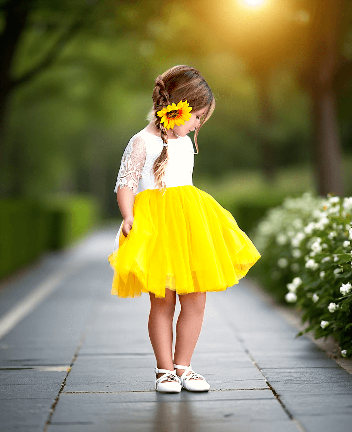 Marigold Knee Length Rustic Boho Flower Girl & Junior Bridesmaid Dress