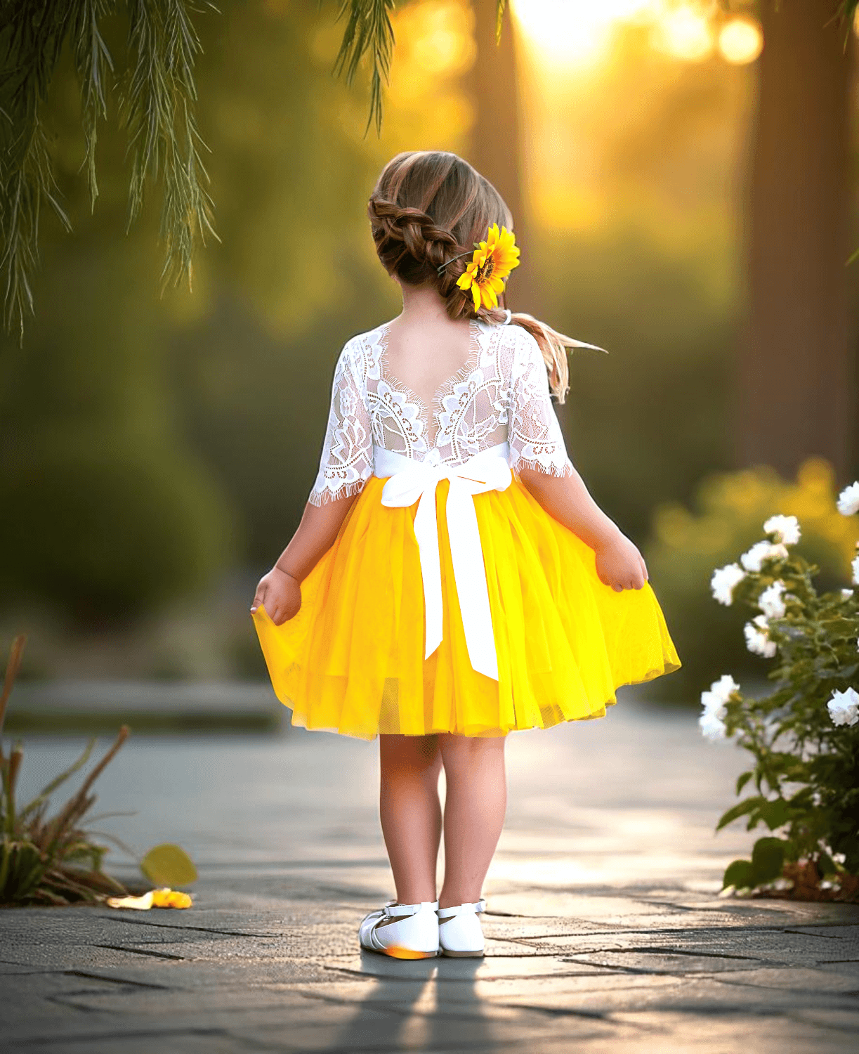 Marigold Knee Length Rustic Boho Flower Girl & Junior Bridesmaid Dress