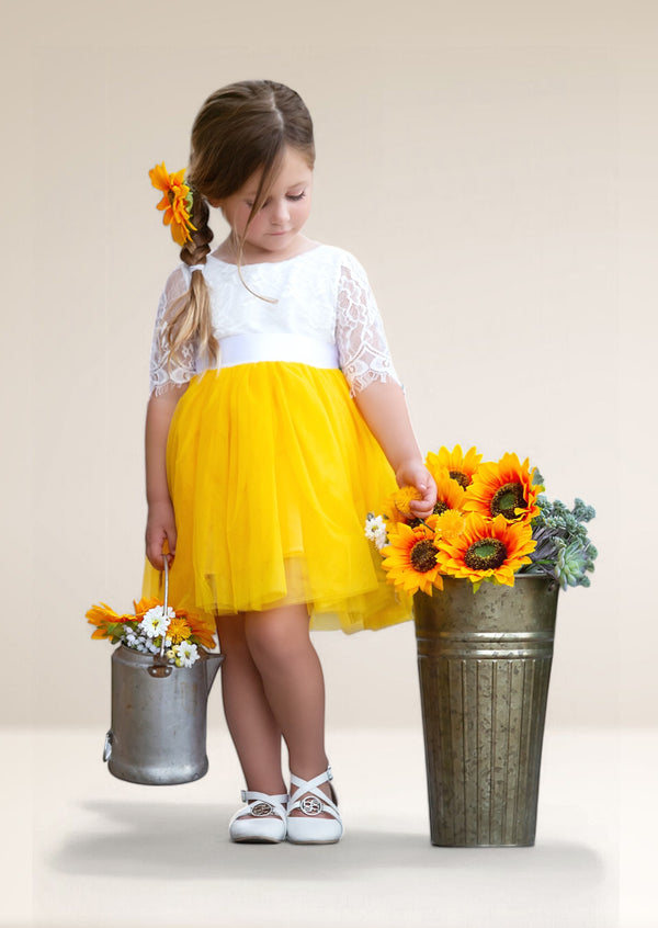 yellow flower girl dresses, knee length for wedding