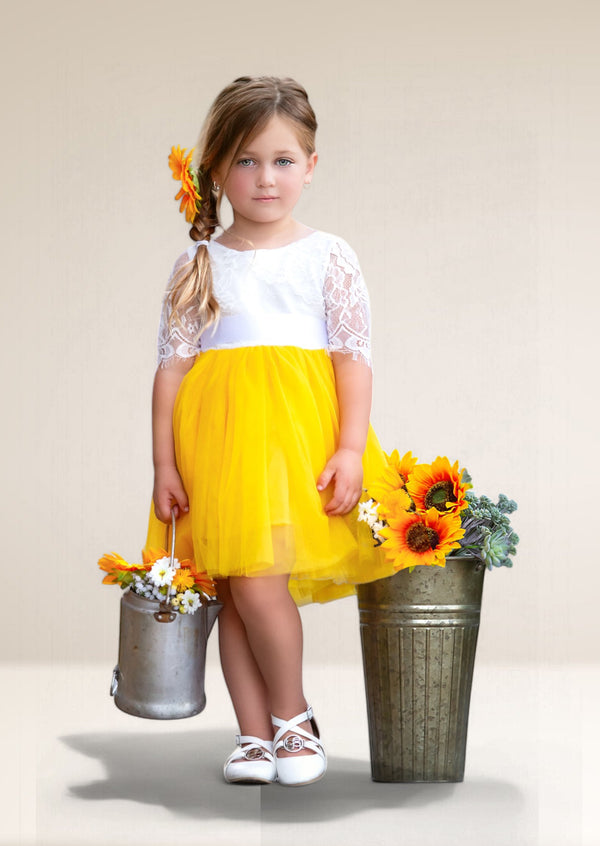 sunflower yellow and white flower girl dresses for toddlers