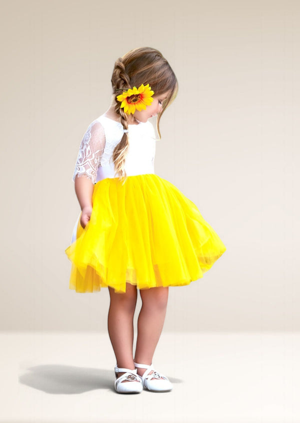 sunflower flower girl dresses, knee length