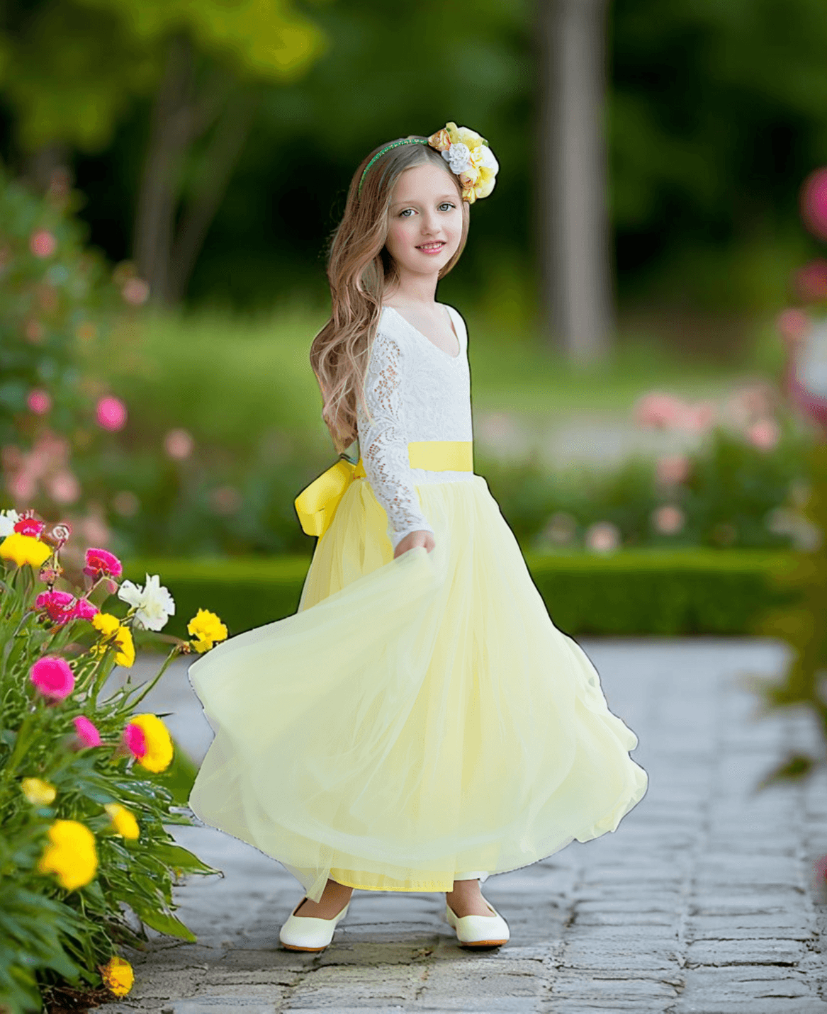 Yellow Bohemian Fairytale Baby Toddler Jr Bridesmaid Flower Girl Dress