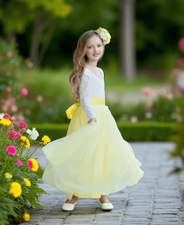 Yellow Bohemian Fairytale Baby Toddler Jr Bridesmaid Flower Girl Dress