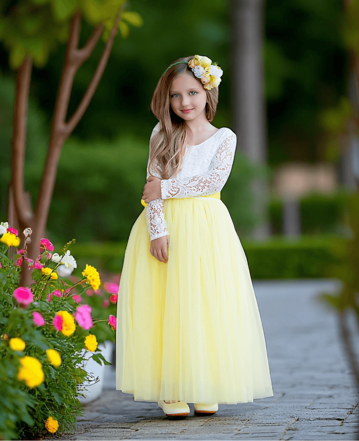 Yellow Bohemian Fairytale Baby Toddler Jr Bridesmaid Flower Girl Dress