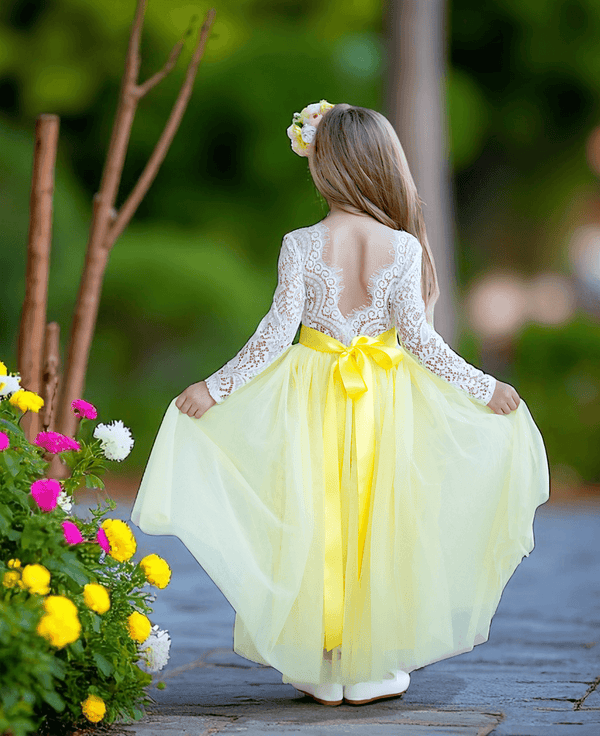 Yellow Bohemian Fairytale Baby Toddler Jr Bridesmaid Flower Girl Dress