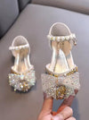 Girls Champagne Gold Beaded Bow Party Shoes | Girls Dress Shoes