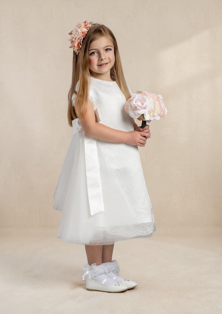 Elegant White Lace Dress with Bow